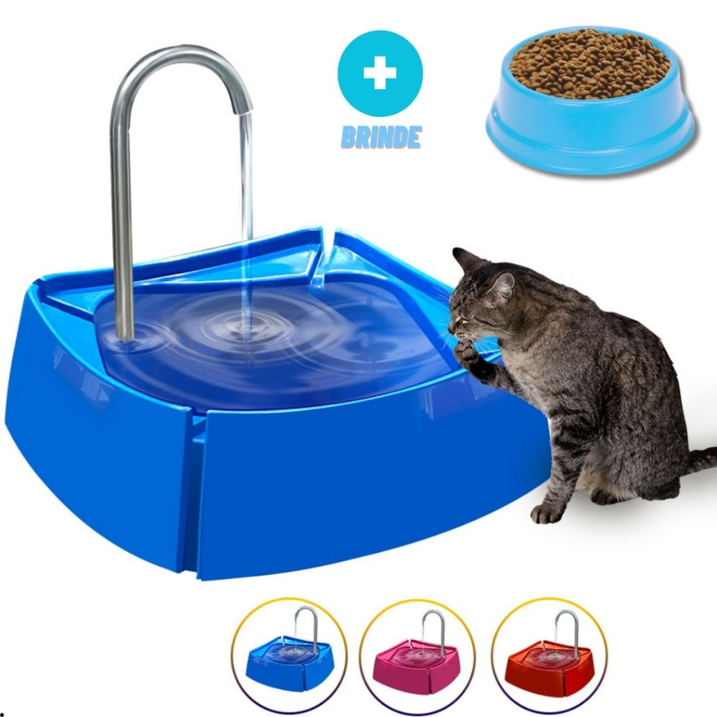 Bebedouro Fonte Gato e Cachorro Cascata para Gatos Automático 1 Litro Bivolt + Comedouro