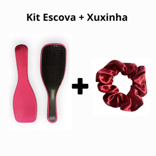 Kit Escova magica com cabo + Scrunchies de Cetim