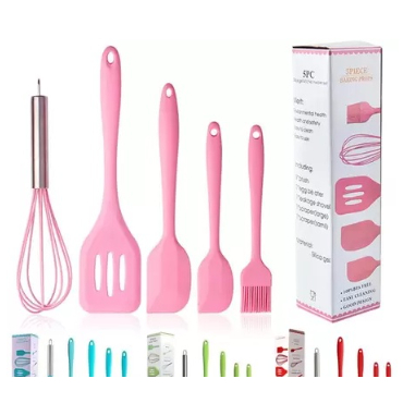 Kit 5 Peças Utensílios de Cozinha Silicone Colher Espátula Fue Espátula Pequena Pincel
