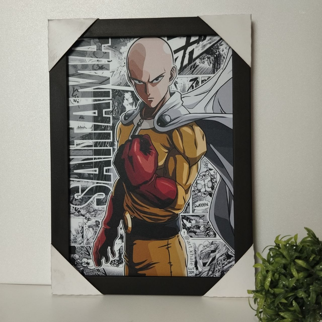 Quadro Decorativo com Moldura Saitama One Punch Man uma decoração elegante com este objeto para quarto sala