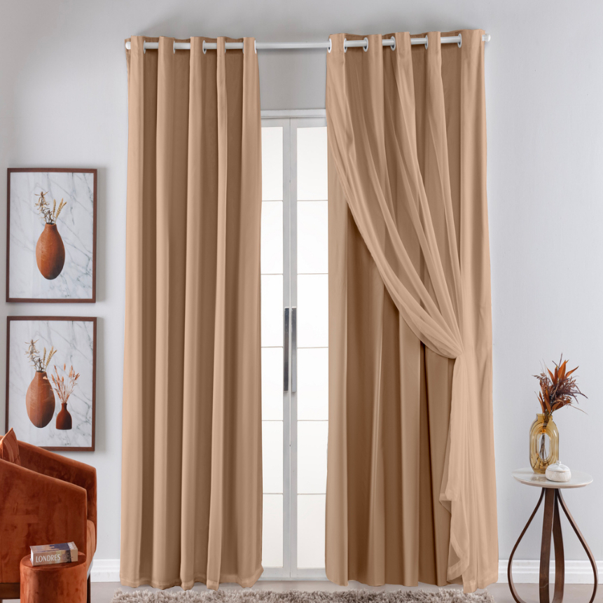 Cortina com Blackout PVC com Tecido Voil 4,00 metros 4,20 m x 2,50 m Varias Cores