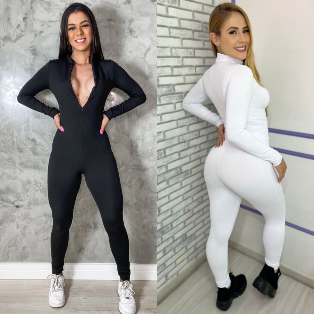 Macacão Feminino Longo Com Ziper Moda Gringa Balada Virginia Blogueira Suplex Gringo Fitne...