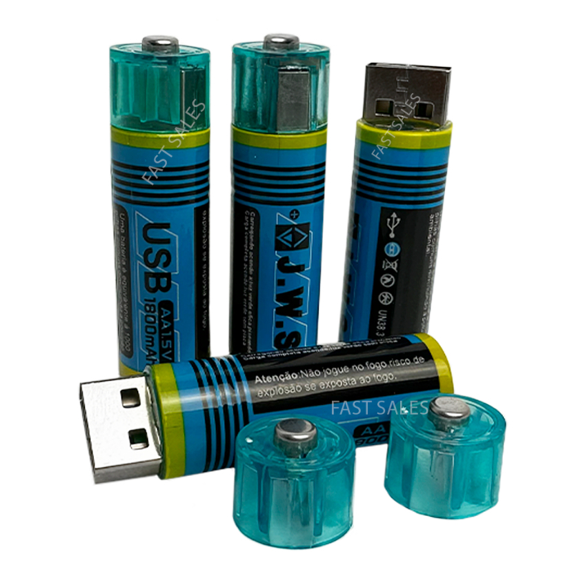 Kit 4 Pilhas Aa Recarregável Via Usb 1.5v 1.800mah Pilha JWS