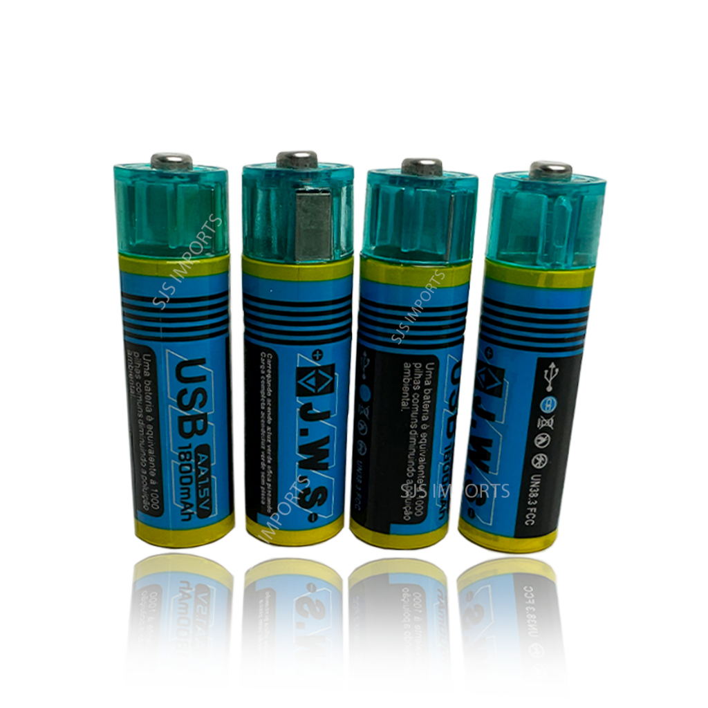 Kit 4 Pilhas AA Recarregável Via USB 1.5v 1.800mah Pilha JWS