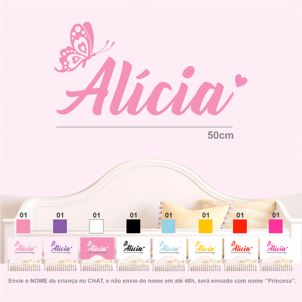 Nome adesivo Personalizado com borboleta 50cm em Oferta na Shopee