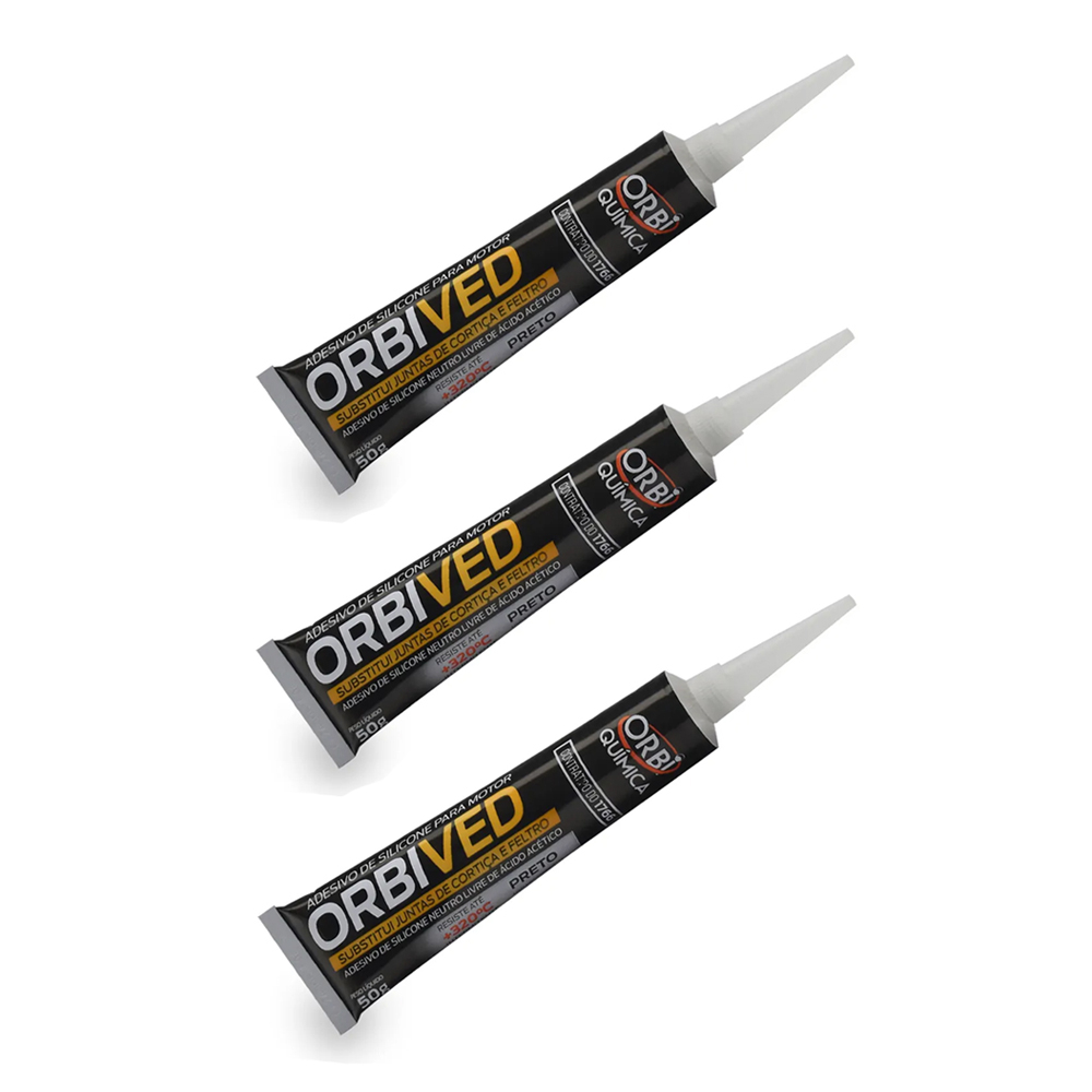 kit 3 Cola Silicone Junta Motor Carter Radiador Alta Temperatura Neutro Preto 50g