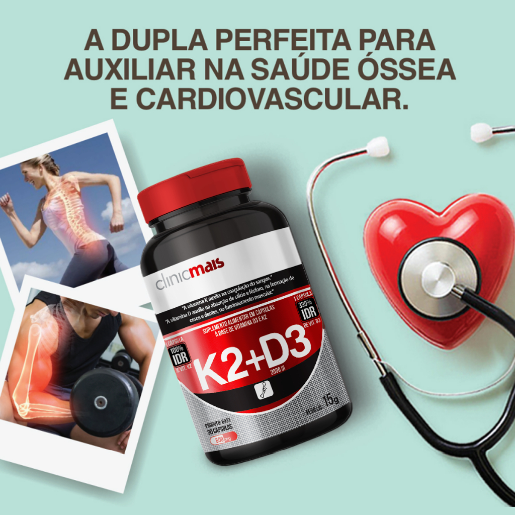 Vitamina K2 e Vitamina D3 Clinicmais 30 cápsulas 500mg