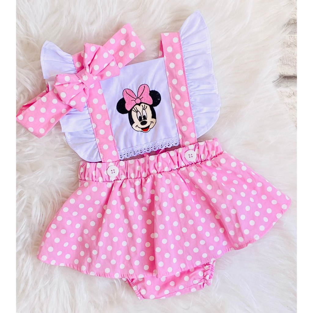Jardineira Infantil Minnie Rosa Menina Bebe Body Romper Saia em Oferta na Shopee