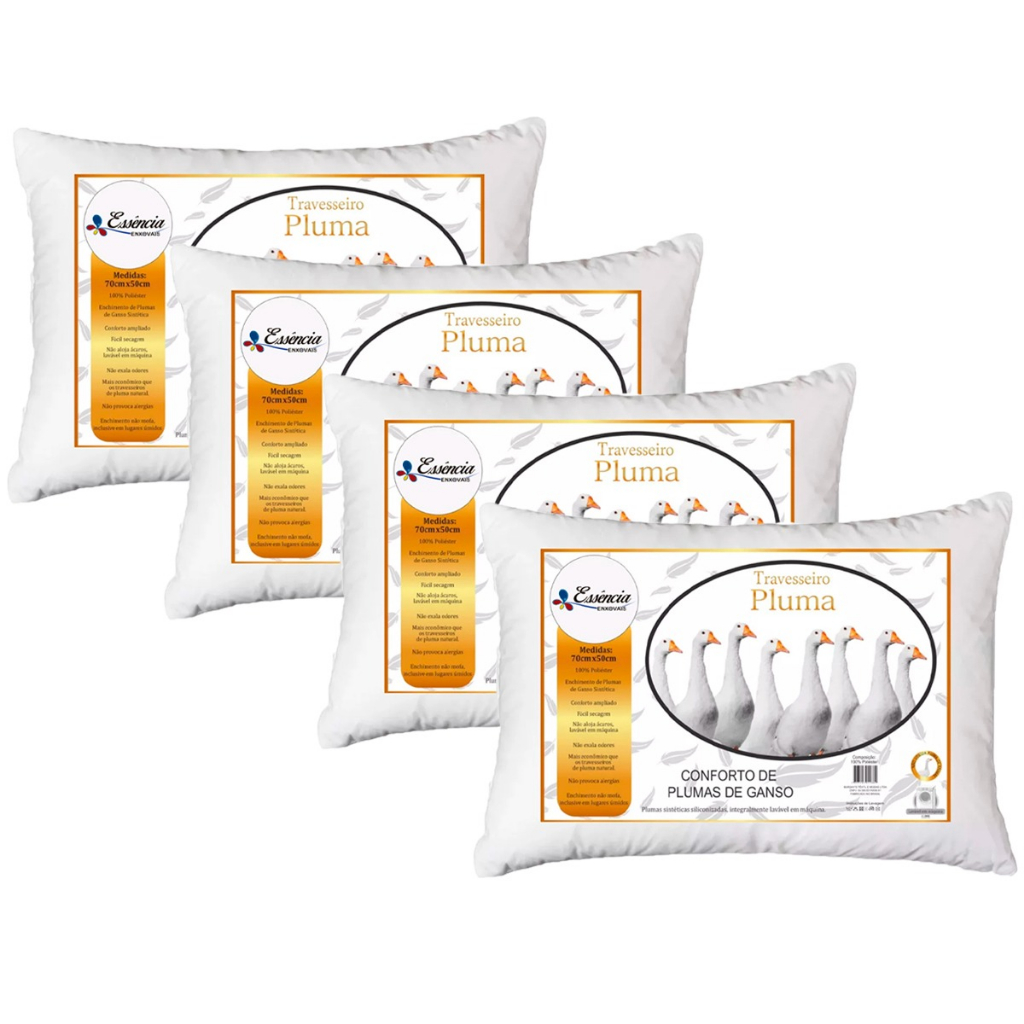 Kit 4 Travesseiro Plumas Antiácaro Toque Suave Macio Luxo