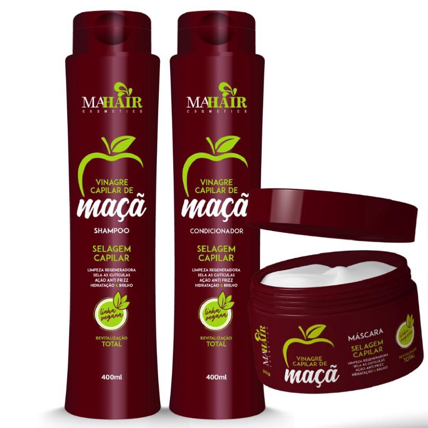 Kit Vinagre Capilar de Maçã - Selagem Capilar Mahair - 3 produtos