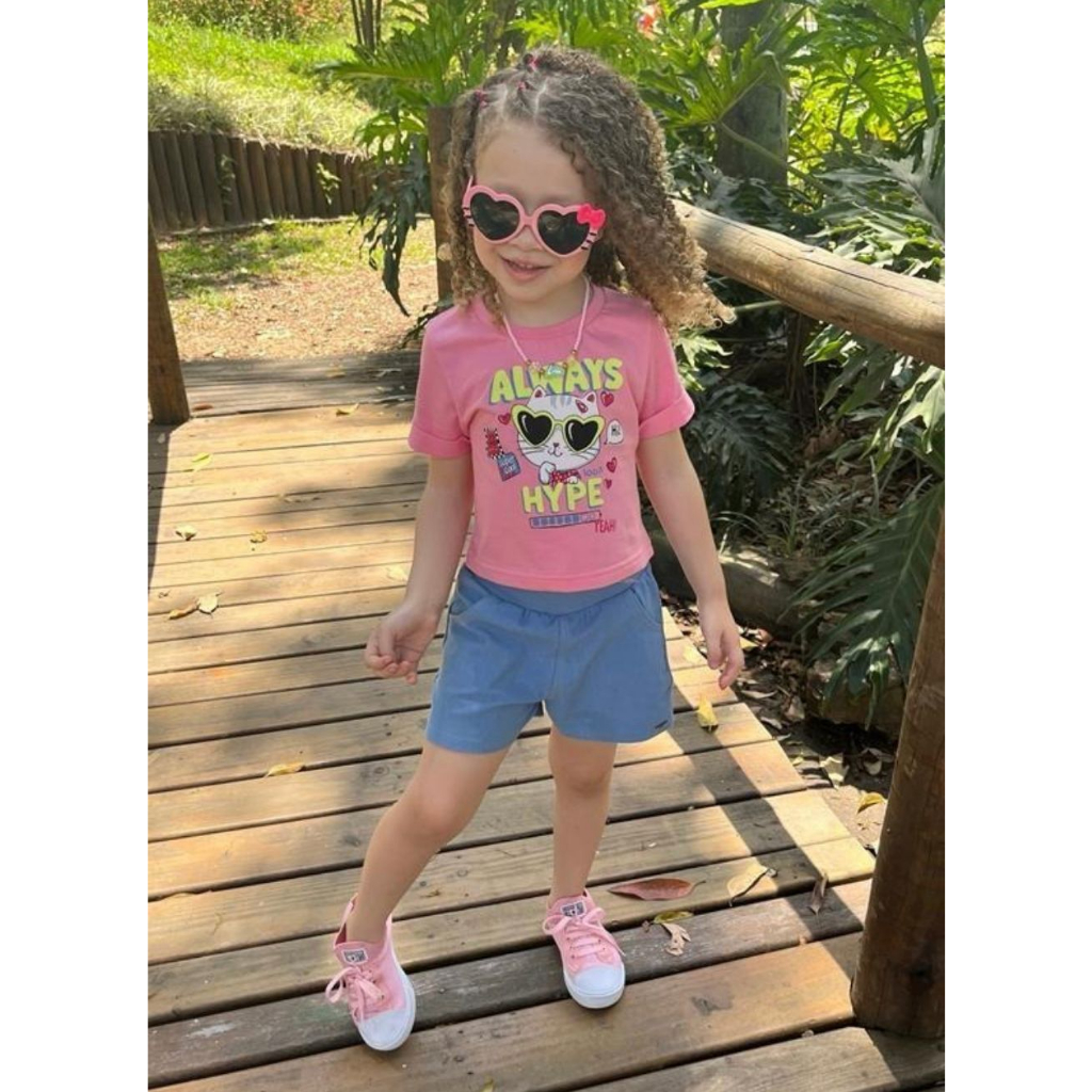 Conjunto Feminino Infantil  Short Cotton jeans Bloguerinhas