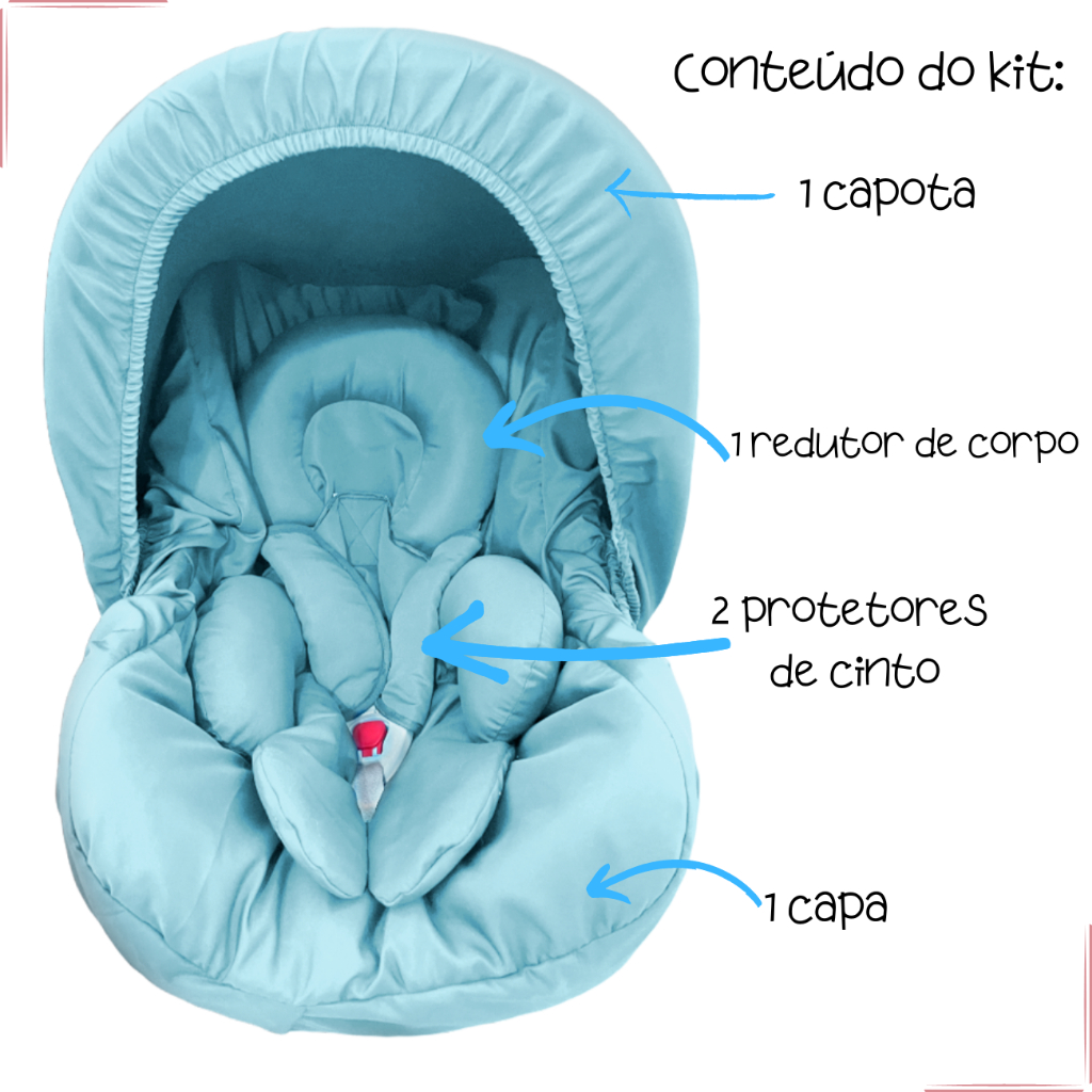 Kit 5 peças Azul bebe, para bebê conforto Capa Protetor Cinto Capota Apoio de Corpo Microfibra, Marque na Memoria a Chegada De Seu Bebe Nesse Lindo Bebe Conforto