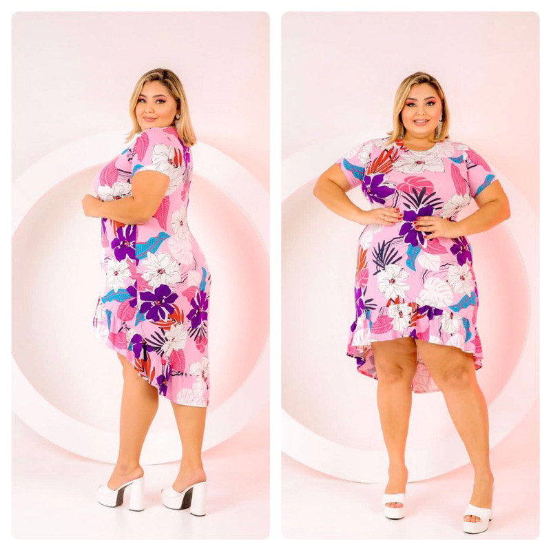 Vestido Midi Plus Size de Manguinha, Malha suede confort estampado, Moda Blogueira Tendência