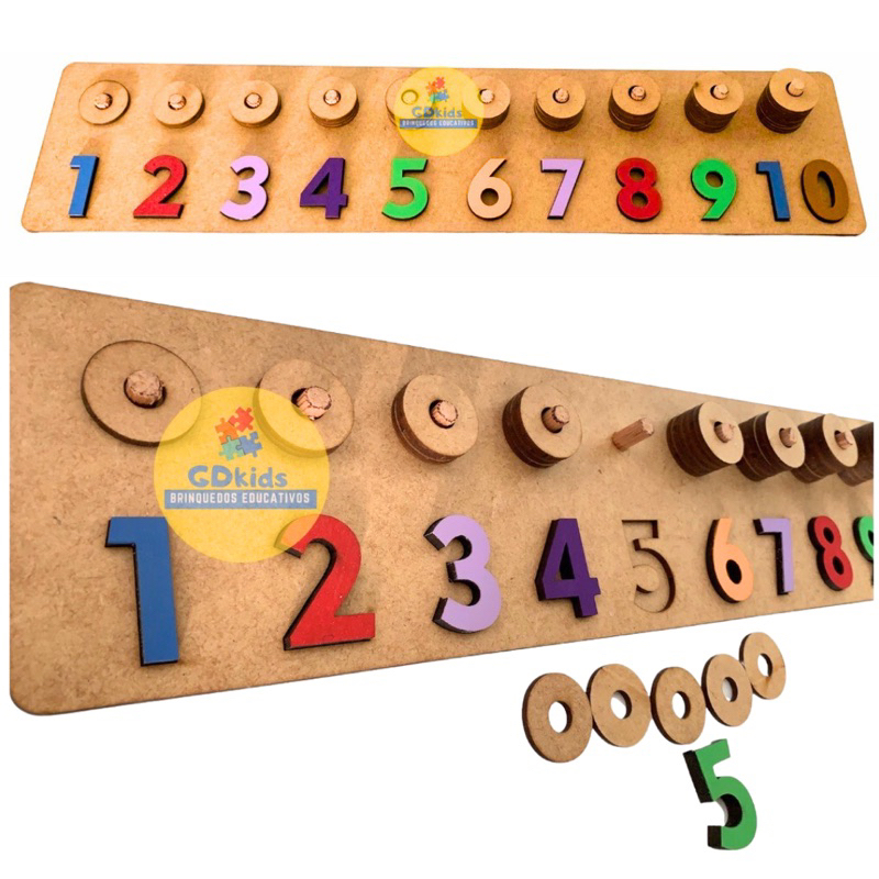 Números e arruelas em Madeira MDF Brinquedo Educativo e Pedagógico Brinquedo de Matemática Numerais Contas Aprendizado