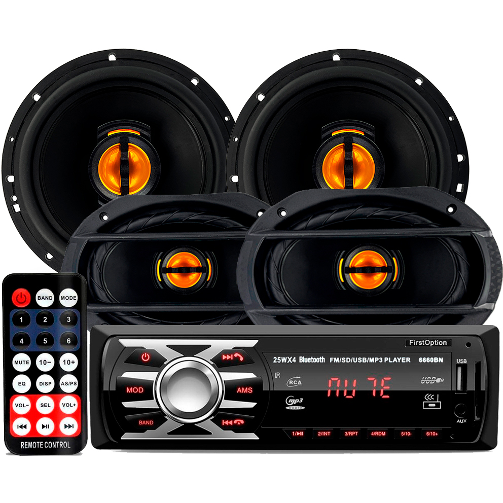 Kit Som Automotivo Bluetooth Auto Falante Jb Flex 6 + 6x9 Carro Falante Porta e Tampão em Oferta na Shopee