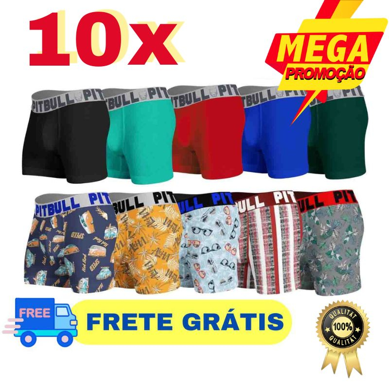 Kit Com 10 Cuecas Boxer Box - Cueca Adulto - Kit De Cuecas Microfibra Pitbull Premium Envio Imediato