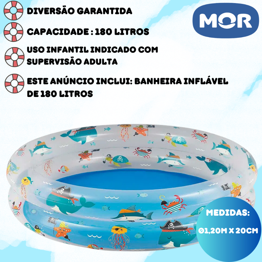 Piscina e Banheira Inflável Infantil Redonda p/ Bebê 180 Litros Mor em Oferta na Shopee