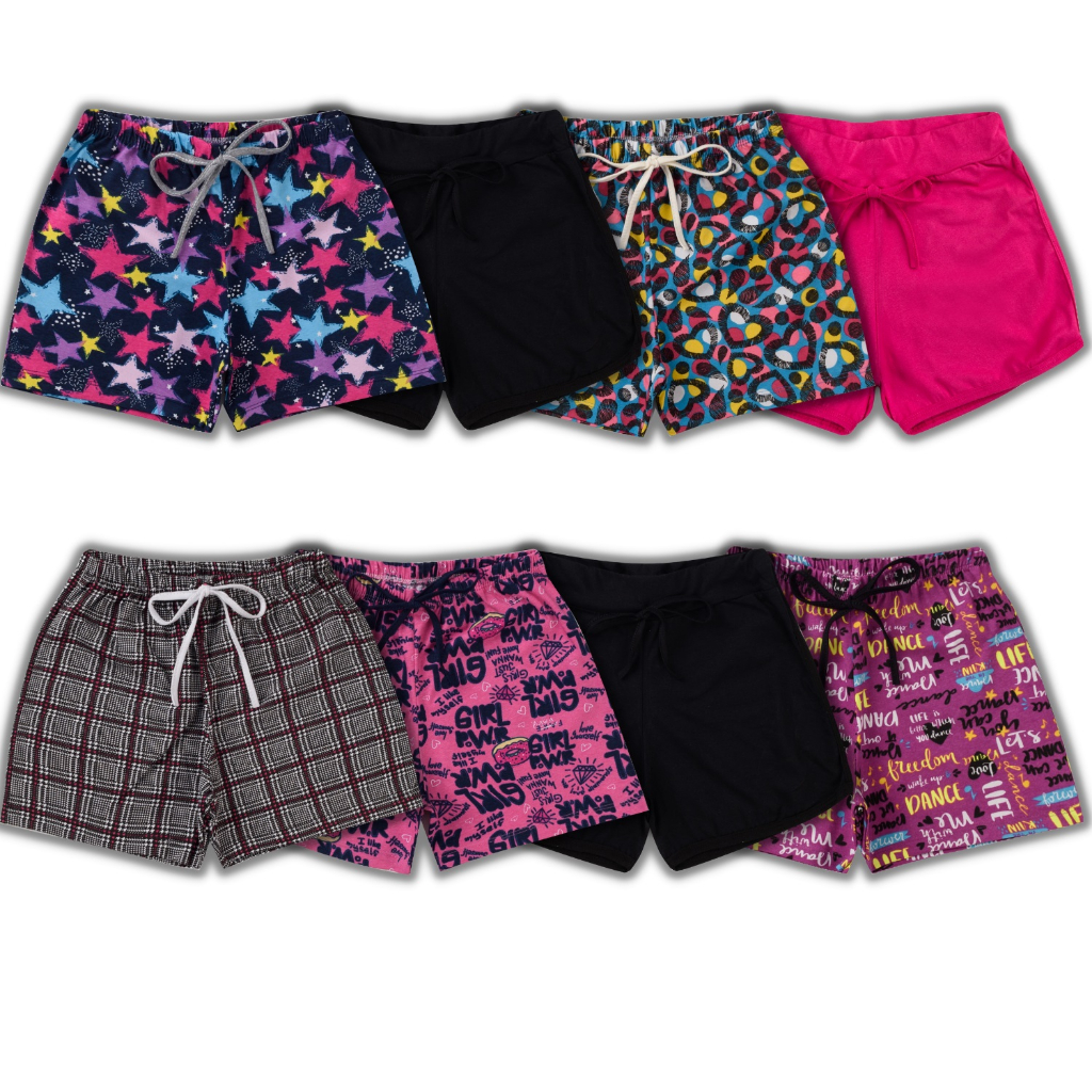 Kits Shorts em Cotton Meninas com Elástico Roupa Infantil ao Juvenil 1 AO 16 Bermuda Feminina