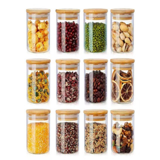 Pote De vidro Redondo 200Ml Com Tampa Bambu 1 peca em Oferta na Shopee