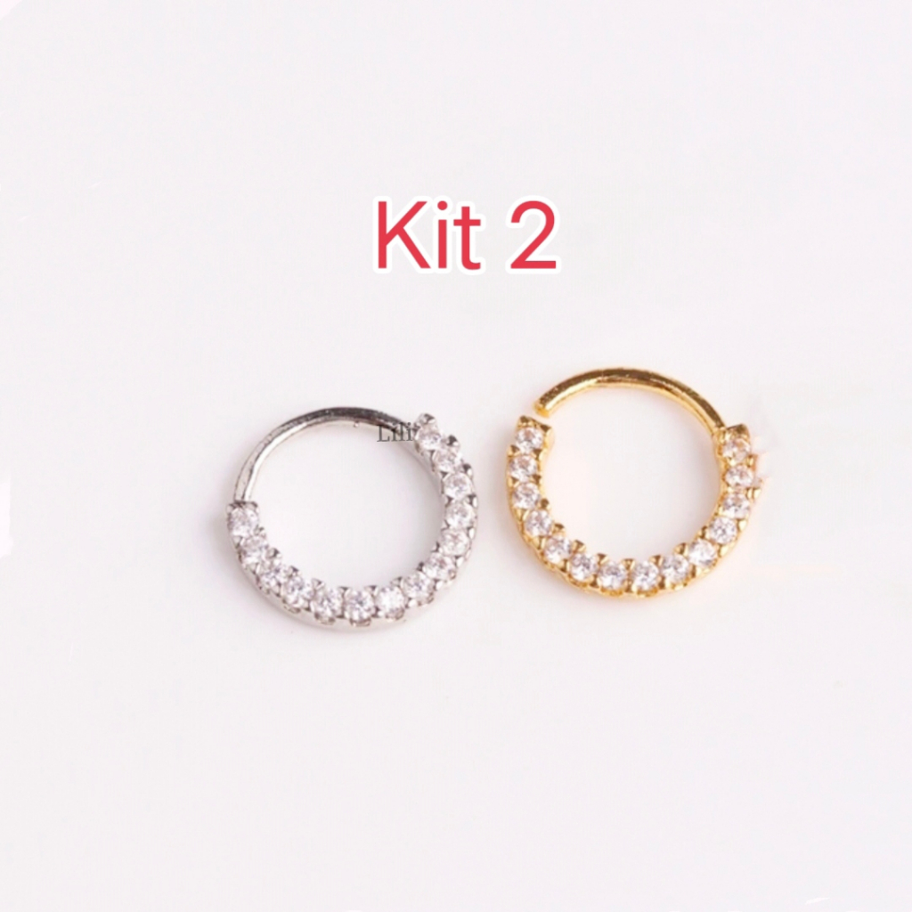 Kit 2 Piercing de Argolas Cravejadas Com Zircônia Prata E Dourada. em Oferta na Shopee