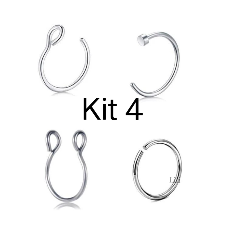 kit 4 Piercing aço cirúrgico argola fake nariz septo cod_002