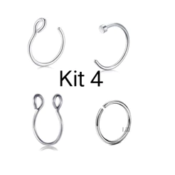Kit 4 Piercing Argola Fake Nariz Septo Aço Cirúrgico cod_002