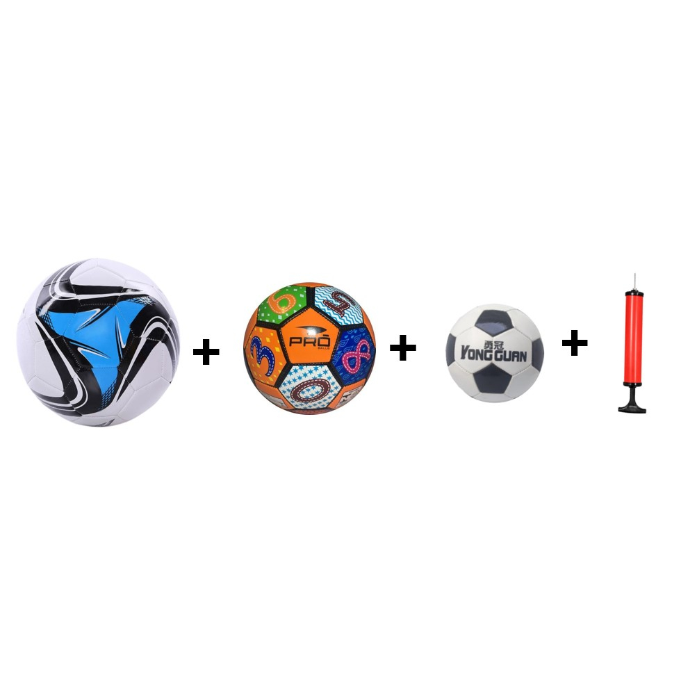 KIT 3 Bolas De Futebol sendo Tam 5  Tam 3 Tam 2 + Bomba-  Oficial Couro Sintético Cor Sortida produto testado e aprovado