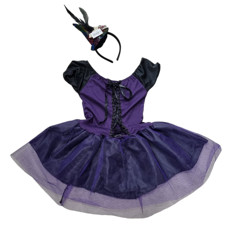 Kit Fantasia Vestido com chapéu de Bruxa Halloween carnaval infantil