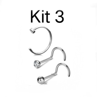 Kit 3 piercing de Nariz Aço cirúrgico
