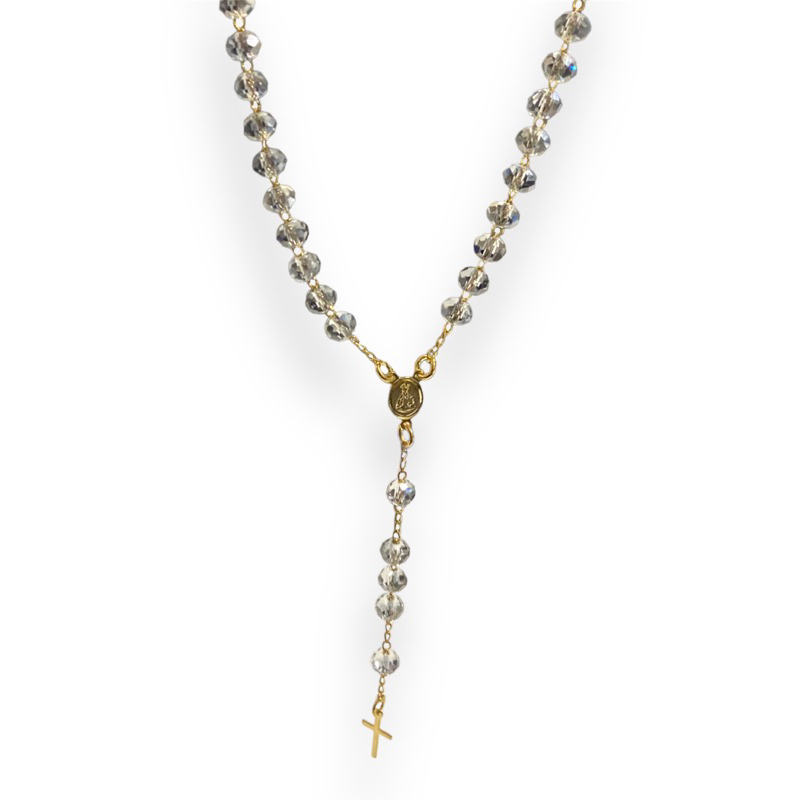 Terço Cristal Dourado Folheado Nossa Senhora Aparecida de Pescoço com Fecho