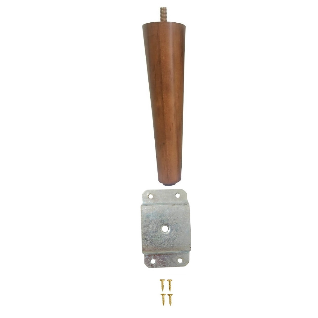 Pé Palito 17cm Puff Sofá Rack Poltrona Banco Madeira + Chapinha Chapa Metal Reta + Parafusinhos - JTHOME