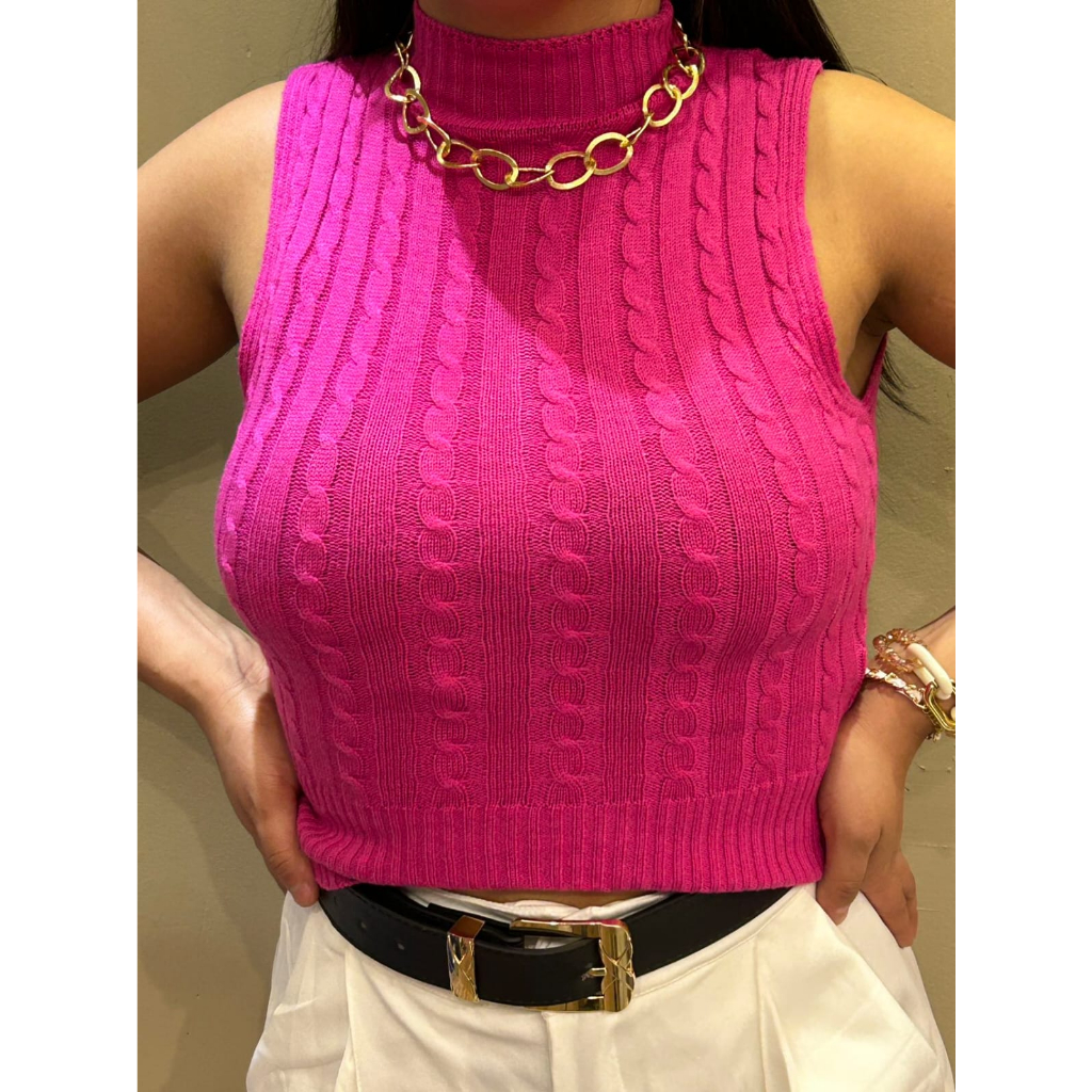 Blusa Garrafinha Trançada / Tricot Modal Canelada / Gola Alta / Blusinha Feminina Trançada / Tendencia Moda Blogueira