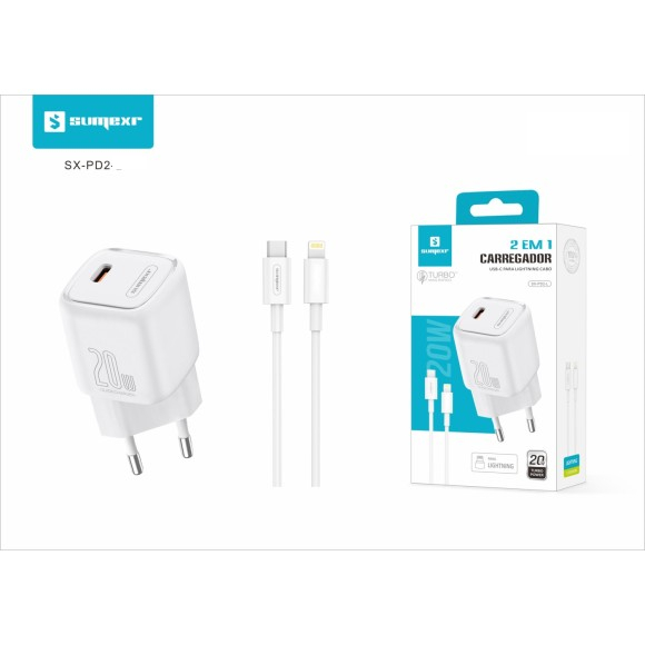 Carregador de Parede Ultra Rápido com Saída USB-C PD 20W e Cabo de Carregamento para iPhone Homologado pela Anatel Tecnologia Turbo PD 3.0 Excelente Custo x Benefício