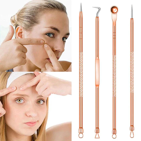 Kit  Ferramentas de Beleza Extrator de Acne Removedor de Cravo Espinha Aço Inoxidável Agulhas
