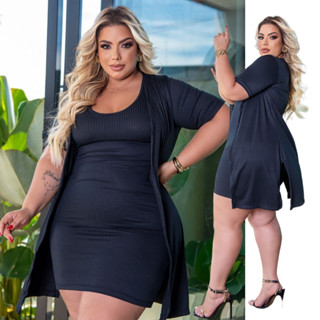 Conjunto Feminino Plus Size Cardigan E Vestido Tubinho Curve 2 PEÇAS Modelador G3