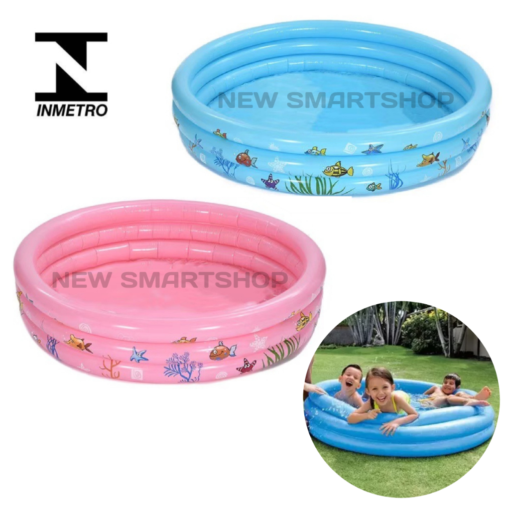 Piscina Inflável Infantil Redonda Grande 100 cm 60 cm Azul Rosa Criança Bebê Praia Jardim