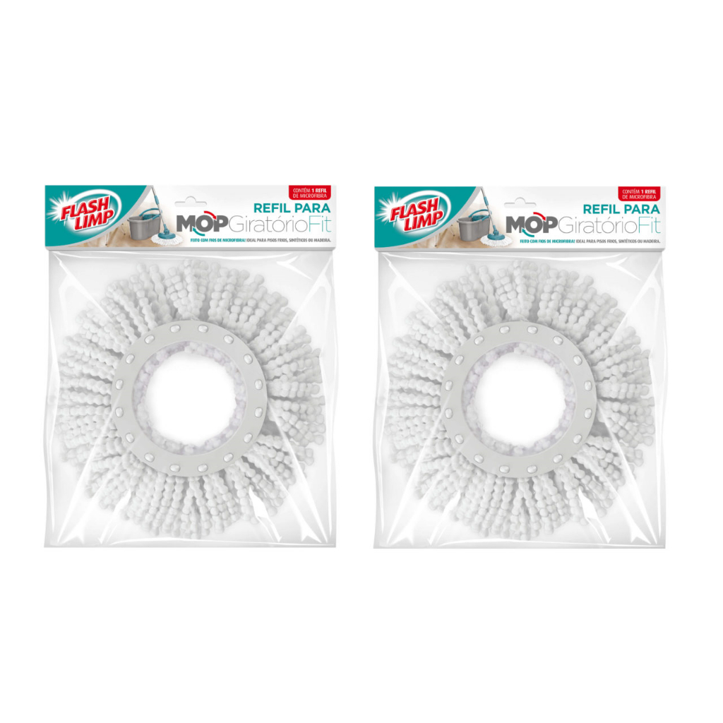 Kit 2 Refil Para Mop Giratório Fit Lavável 8 Litros Original Flash Limp - Home & Living