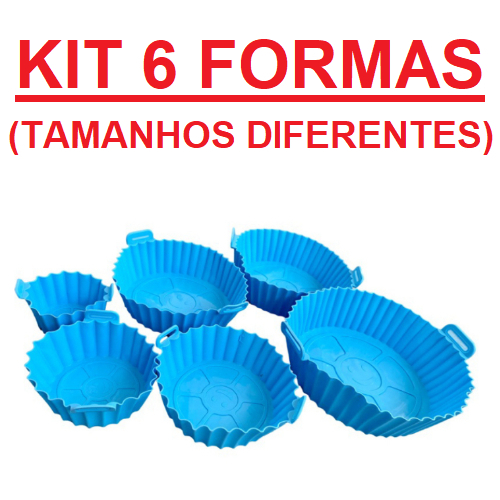 Kit 6 Formas de Silicone Antiaderente para Airfryer Microondas Forno (Tamanhos Diferentes)