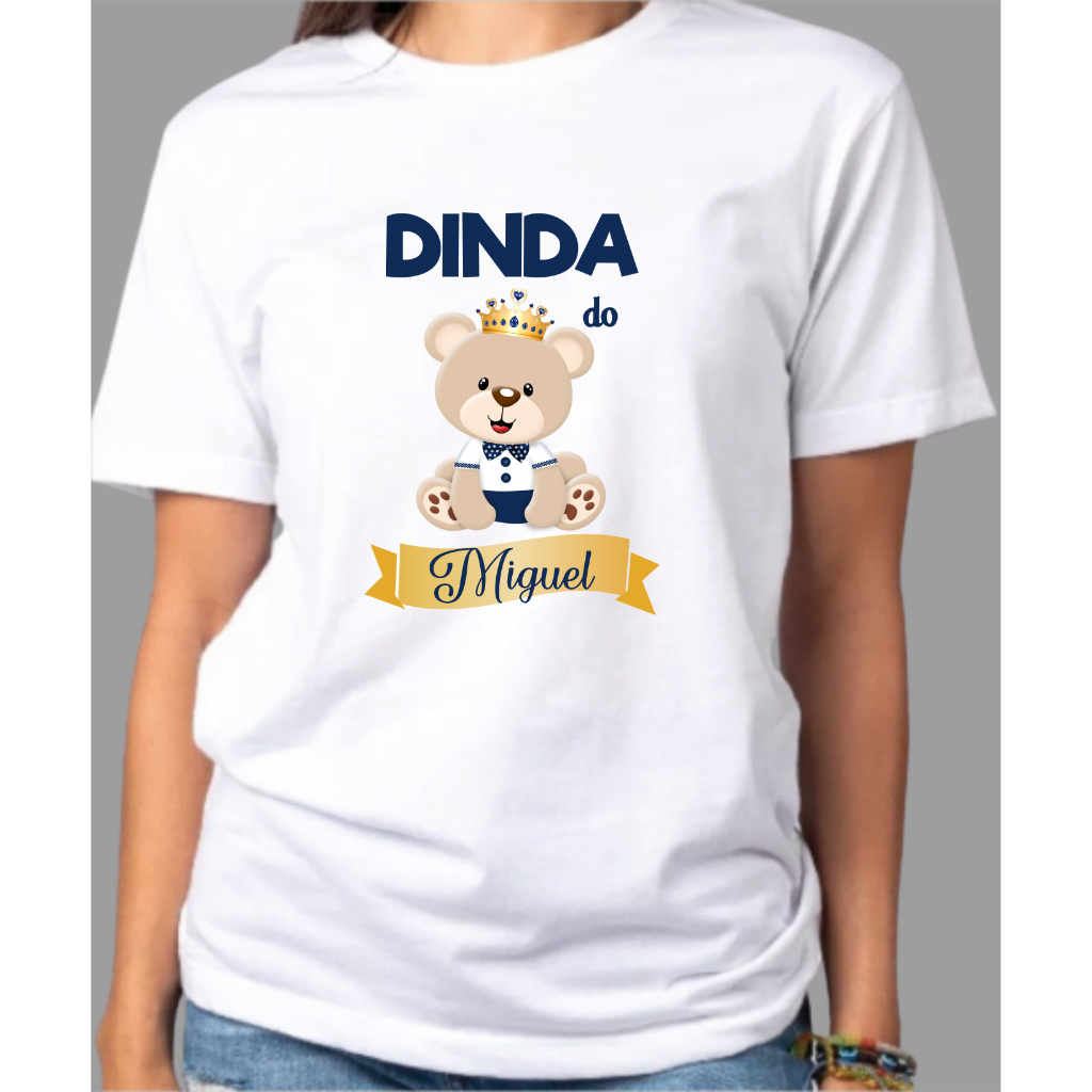 Camiseta Adulto DINDA URSINHO PRÍNCIPE Personalizada com nome - Festa Aniversário REALEZA Azul Marinho ZLprin em Oferta na Shopee