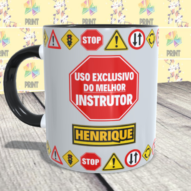 Caneca Porcelana Colorida Melhor Instrutor Personalizada com nome - Profissões AutoEscola Trânsito - Est3 ZLprint