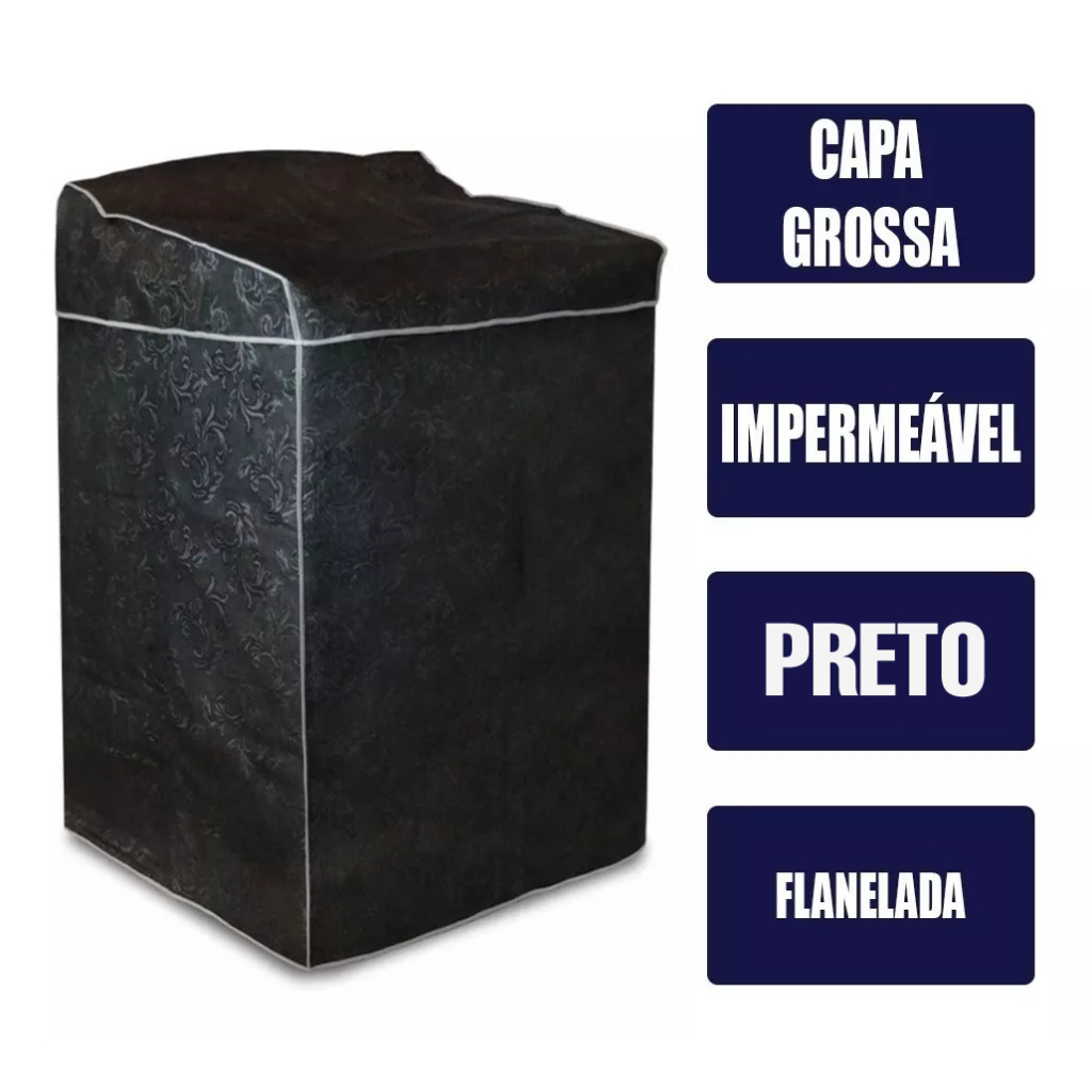 Capa para Máquina de Lavar Roupas - Tampa - Flanelada - 02 Partes - PRETO - Todos Tamanhos e Marcas Electrolux Brastemp Consul - capa maquina lavar - PANAMI