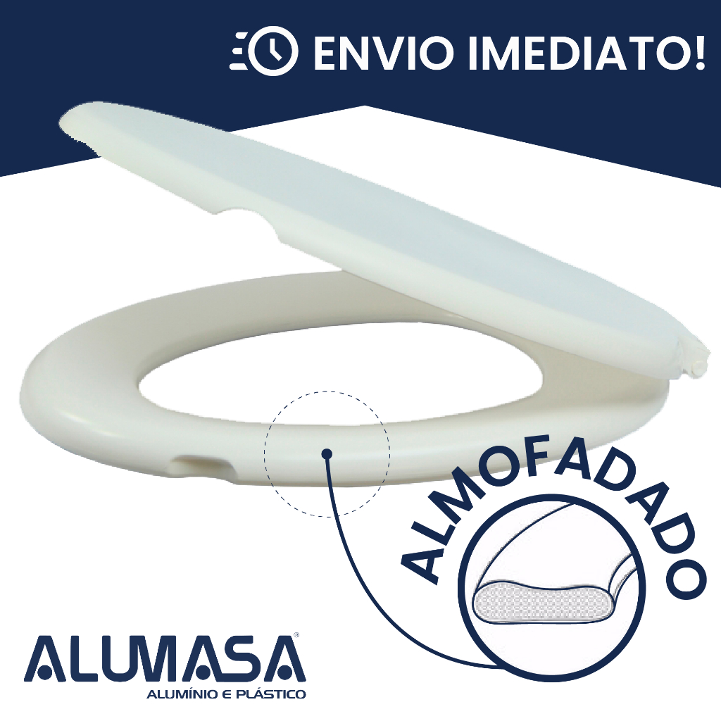 Assento Sanitário Almofadado Tampa de Vaso Universal Oval Resistente (compatível com todas as marcas de vaso) Alumasa Branco