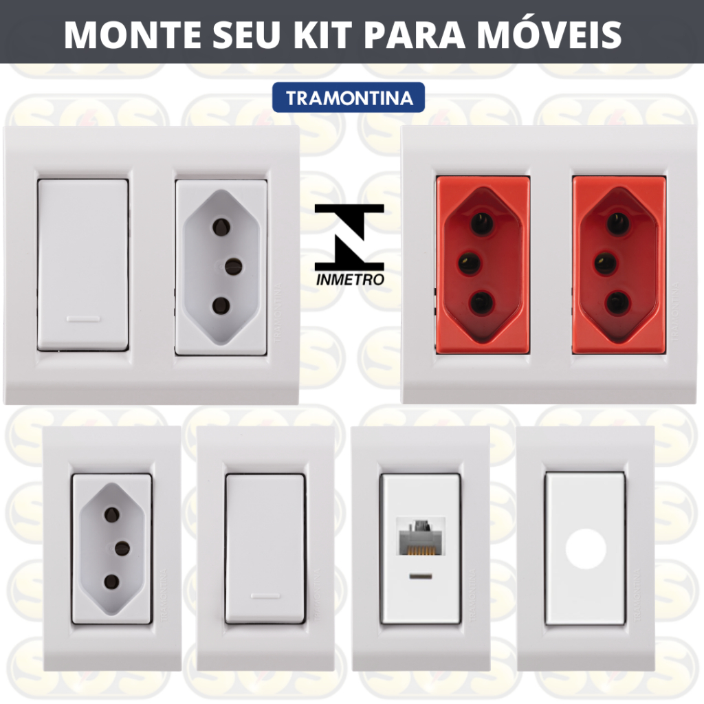 TOMADA PARA EMBUTIR EM MOVEIS BRANCO 10A, 20A OU INTERRUPTOR TRAMONTINA