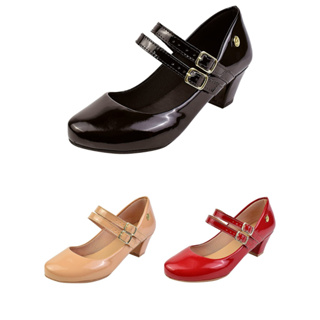 Scarpin Bico Redondo Estilo Boneca Salto Conforto em Oferta na Shopee