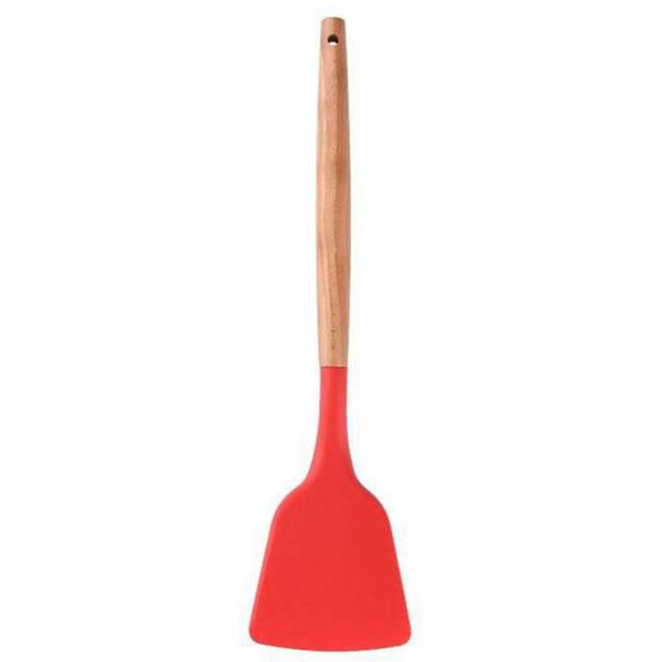 Espátula de Silicone Chapa Grande 32cm Cabo Madeira Vermelha
