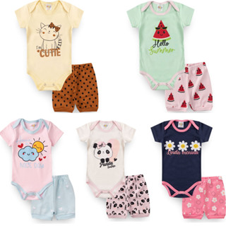 Kit 5 Conjunto Infantil Body Shorts Bebê Primavera Verão
