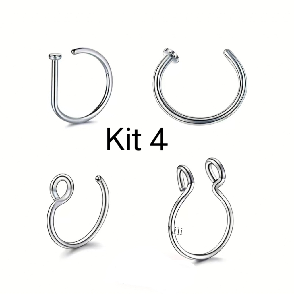 Kit 4 Piercing de nariz falso anel de septo falso de aço cirúrgico em Oferta na Shopee