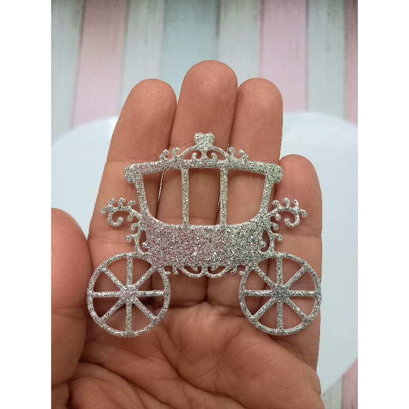 Carruagem de 6x5cm em EVA Liso ou Glitter Aplique para Decoração de Bolo Fake e Lembrancinha Princesa