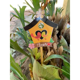 Casinha passarinho, Enfeite, Topper PVC para jardim, Plaquinha para Vasos e Jardins