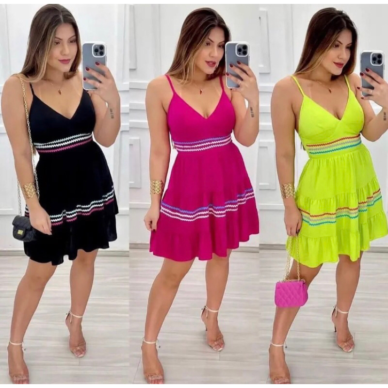 Vestido Curto de Alça e Bojo em Oferta na Shopee